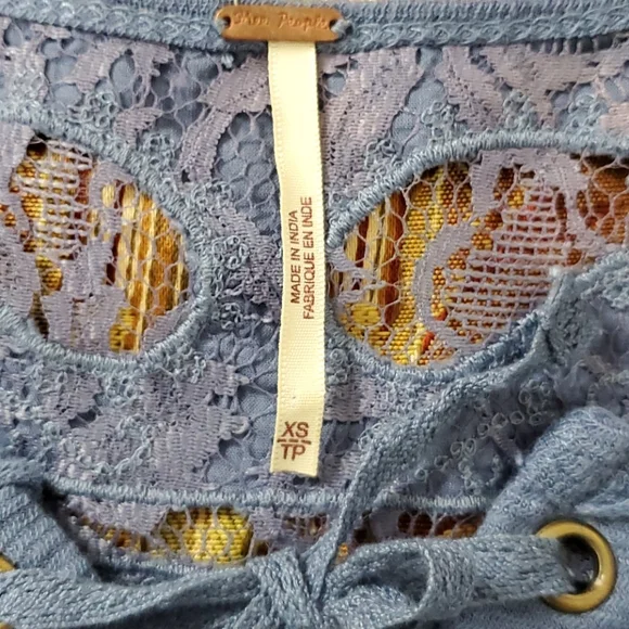 Free People blue long sleeve lace distressed top shirt women size XS - Picture 7 of 8